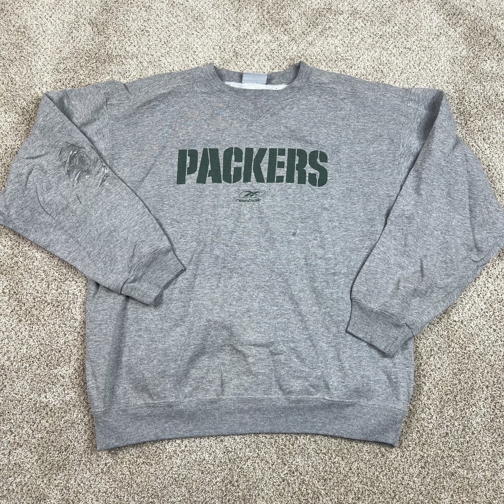 Vintage Reebok Packers Sweatshirt Men's Large Gray NFL Green Bay Crewneck
