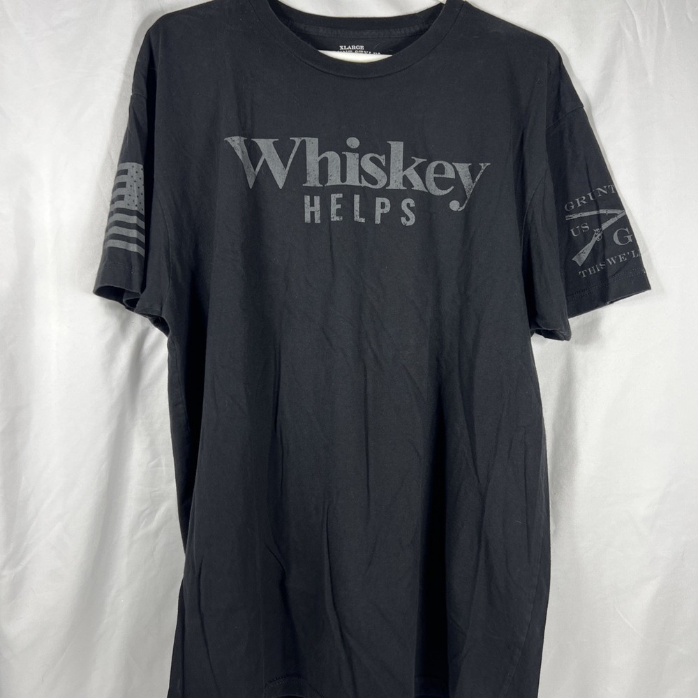 Grunt Style Mens T-Shirt X Large 'Whiskey Helps' Logo Black Short Sleeve