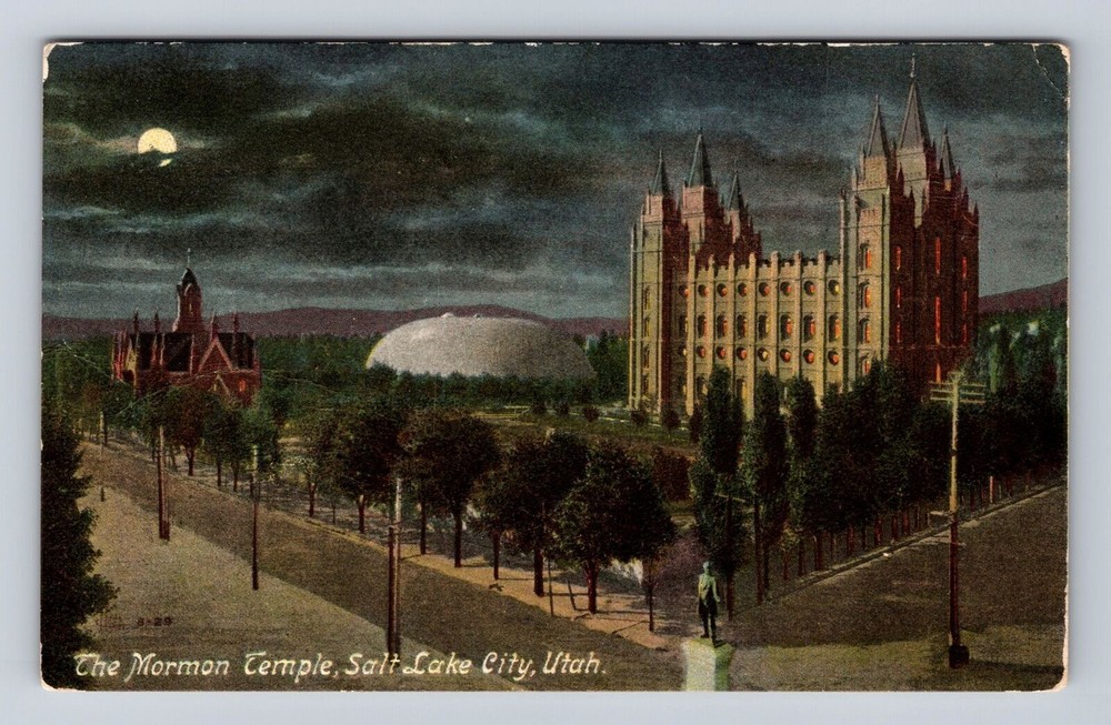 Salt Lake City UT-Utah, The Mormon Temple, Night, Vintage c1909 Postcard