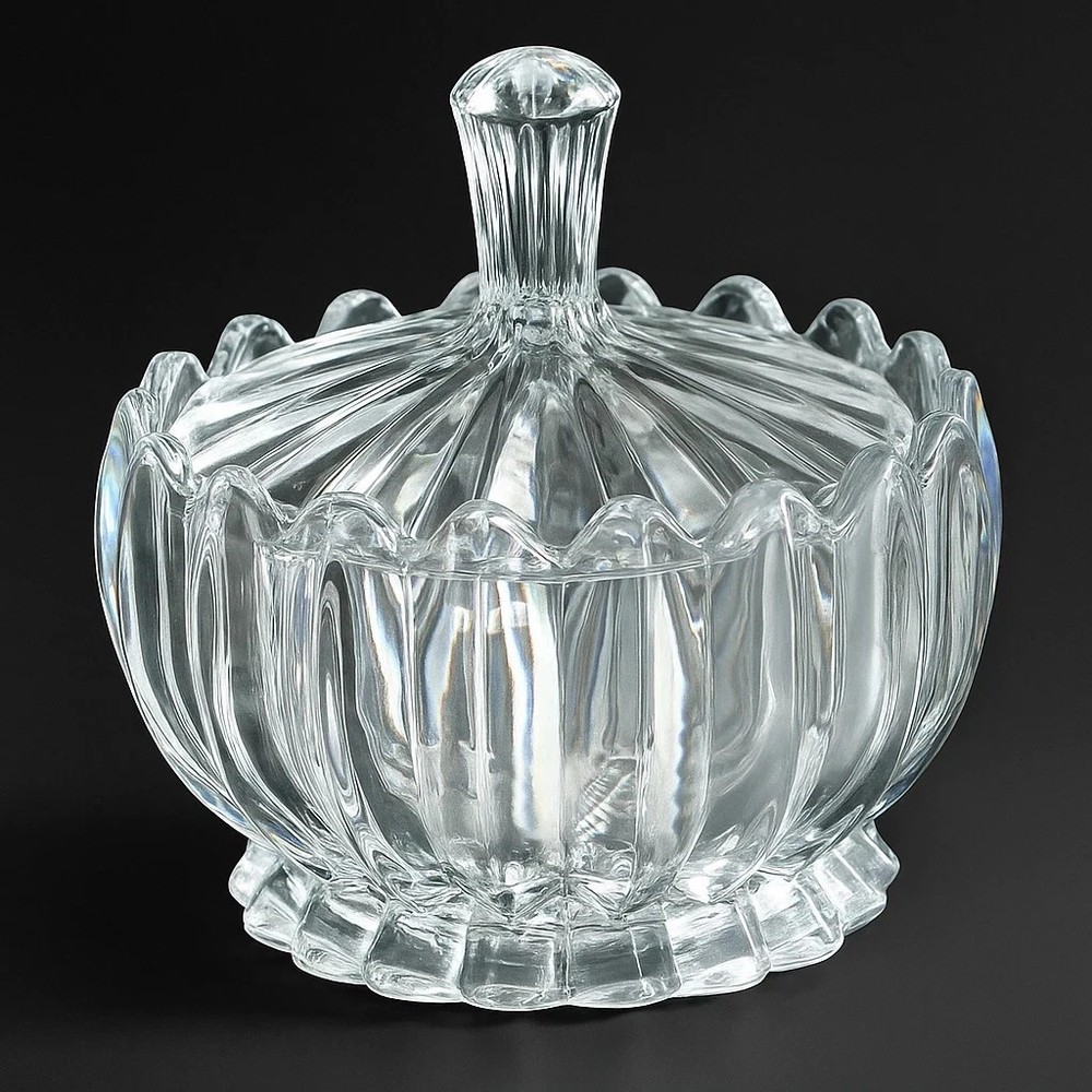 Clear Glass Candy Jar with Lid – Crystal Style Storage Bowl for Sweets & Decor