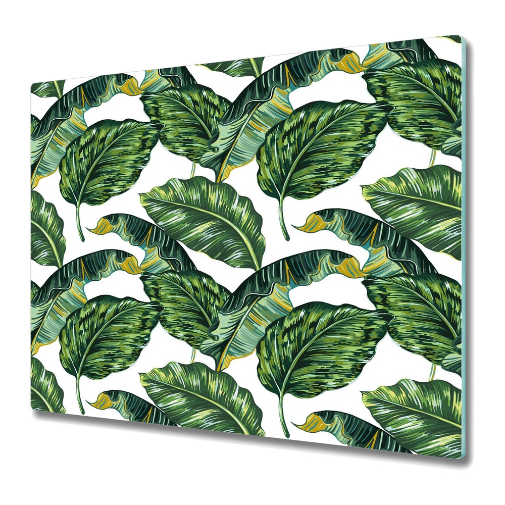 Glass Chopping Board Worktop Saver Monstera Green Exotic Watercolour 60x52