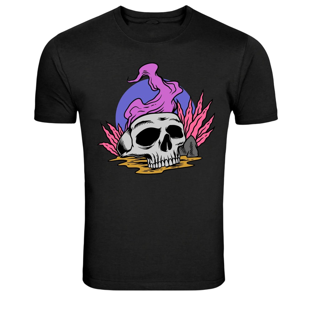 Skull With Purple Flames Dark Fantasy Graphic T-Shirt