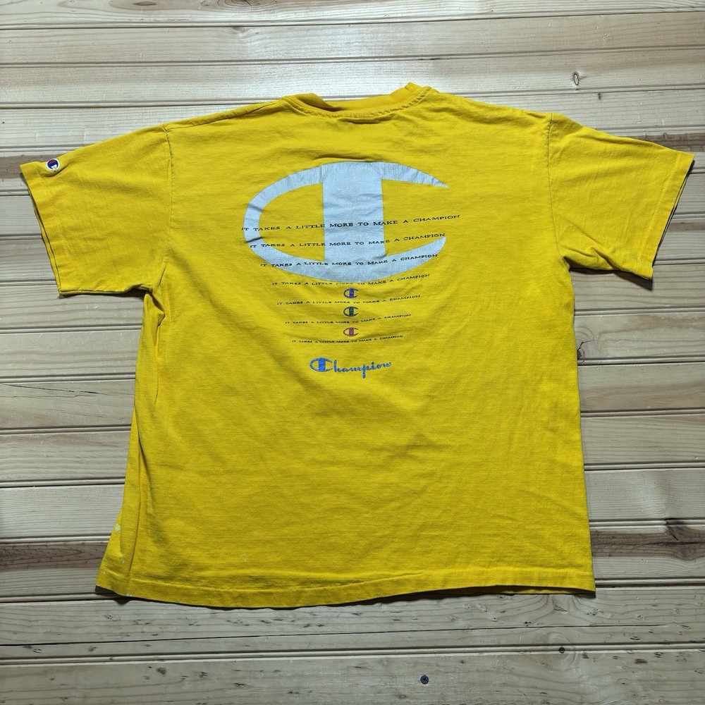 Vintage 80s It Takes A Champion Spell Out Yellow Single Stitch Shirt Size Large