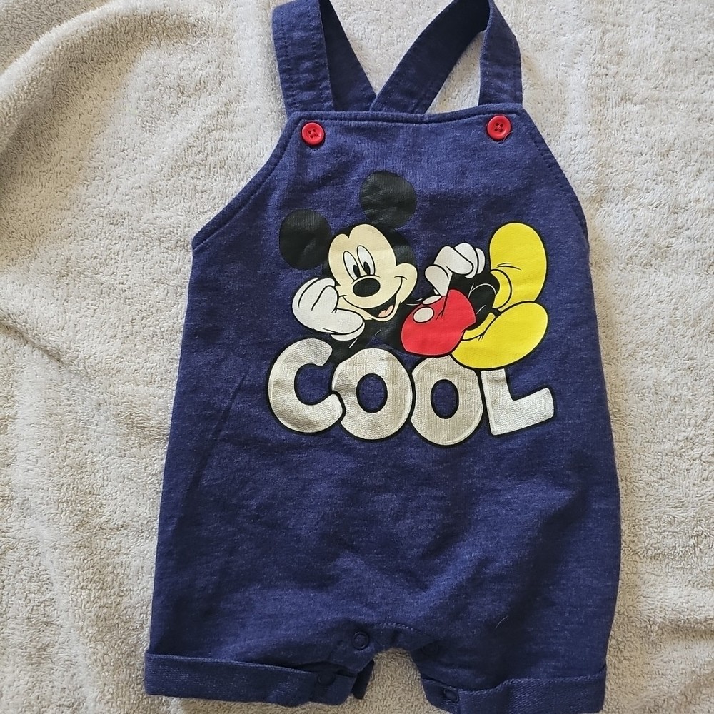 Disney Mickey Mouse 6M baby boys' French Terry short overalls.