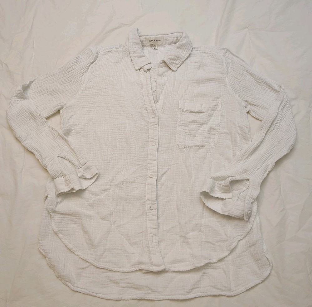 Cloth and Stone Women's White Gauze Long Sleeve Button-Up Shirt Size XL