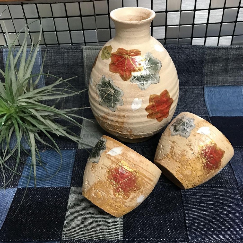 Kyoto Ware Kiyomizu Yun Nishiki Sake Bottle & Cups Set Ceramic Gift
