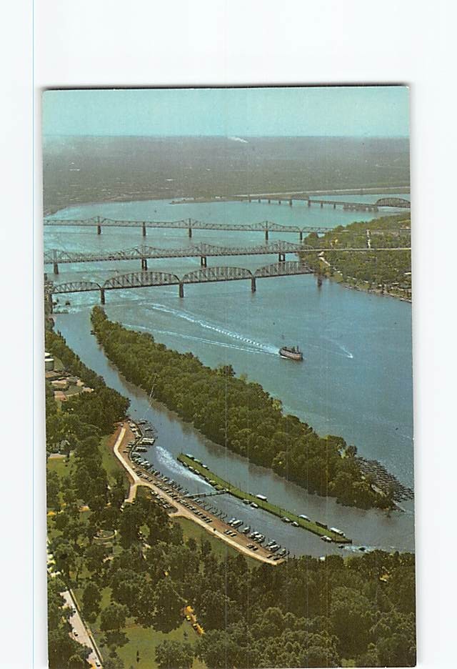 Postcard Ohio River Kentucky Belle of Louisville Bridges Air View Billy Davis