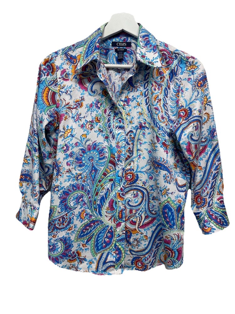 Chaps Paisley Blouse Button Up No Iron Multicolor Size S