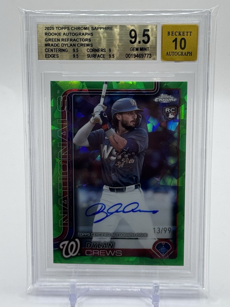 Dylan Crews 2025 Topps Chrome Sapphire Green RC Auto /99! Nats! GEM MINT