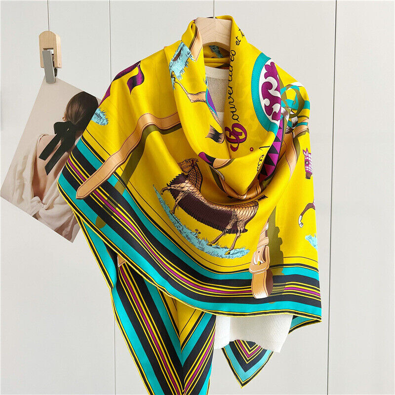 Horses Print Pure Twill Silk Wrap Scarf Bandana Large Square Shawl Kerchief 53