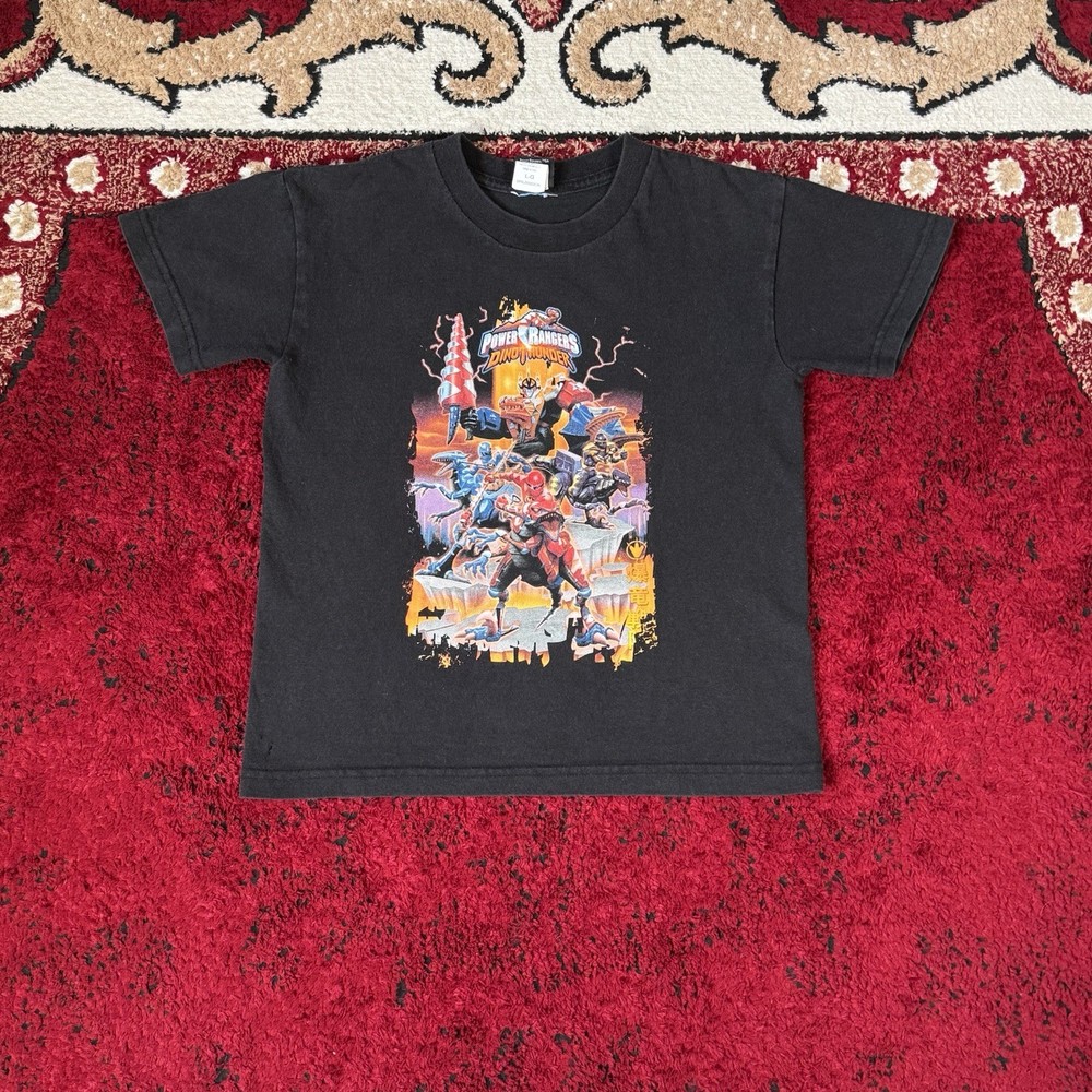Vintage Y2K Power Rangers Dino Thunder Megazord Kids Black T Shirt Size L