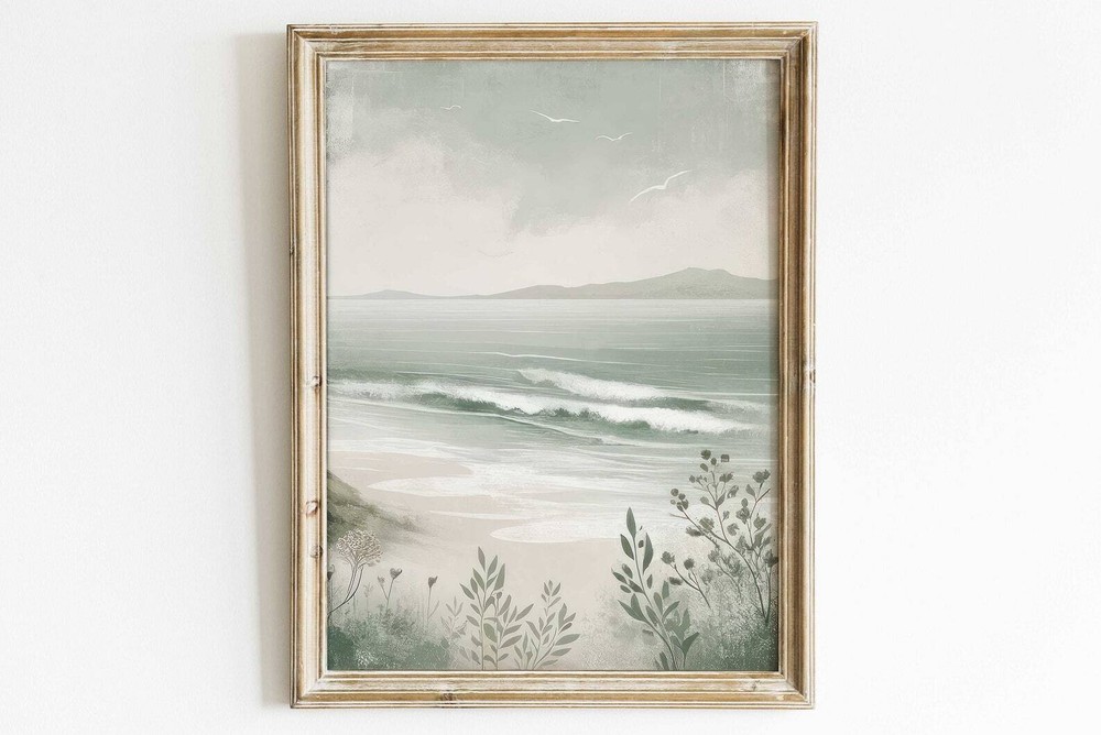 Sea Painting Coastal Home Decor Beach Wall Decor Coastal Wall Art Prints Sage