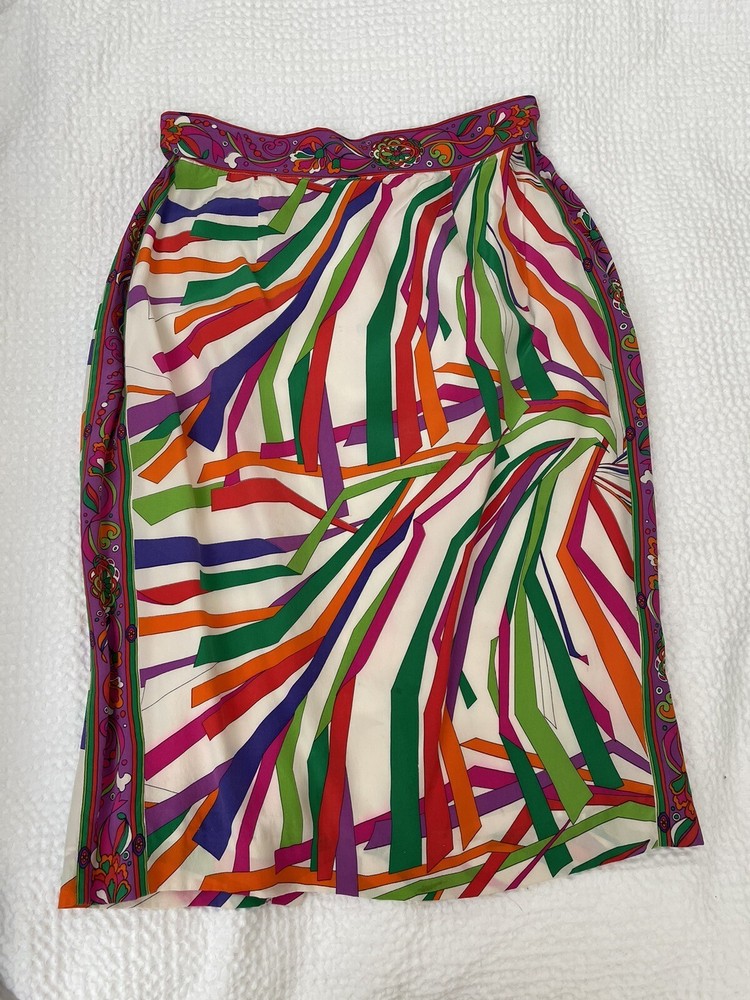 Oleg Cassini Skirt 4 100% Silk Pencil Skirt Lined Graphic Abstract Vintage-image