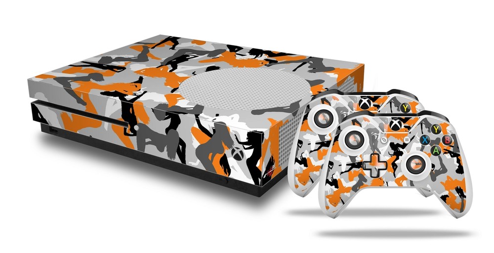 Skin XBOX One S Console Controller Sexy Girl Silhouette Camo Orange