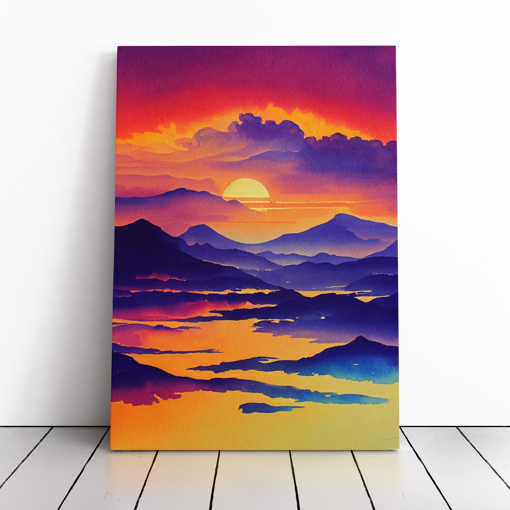 Sunset Over Mountains No.2 Canvas Wall Art Print Framed Picture Dining Room