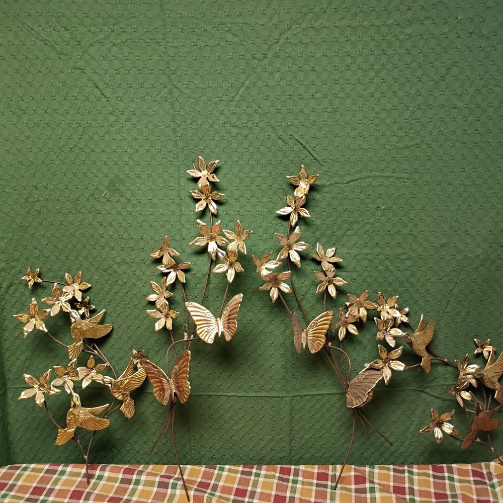 Vintage 1960s Brass Branches Birds Leaves Butterflies Homco 4 Pcs