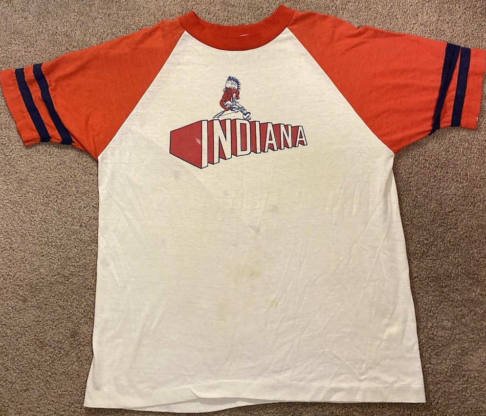 Vintage 70’s IUP Indiana University Champion Blue Bar Water Print T-Shirt Sz XL