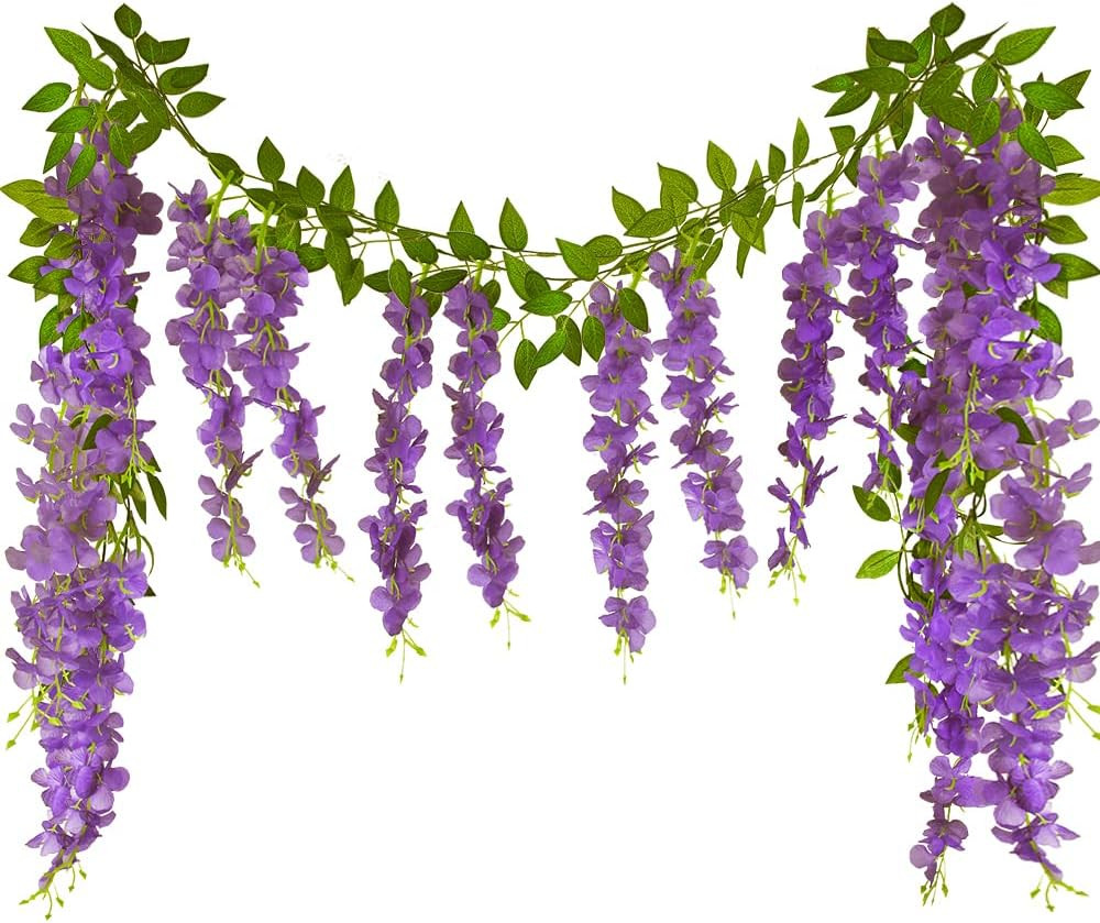 2 Pcs Wisteria Hanging Flowers Vines Purple Wisteria Flowers Vine Garland Art...
