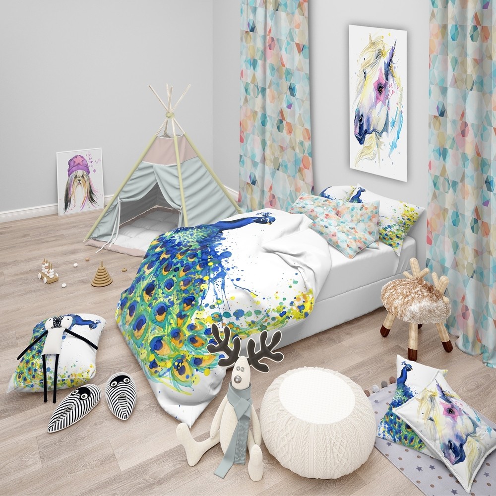 Designart 'Exotic Peacock Watercolor' Modern & Contemporary