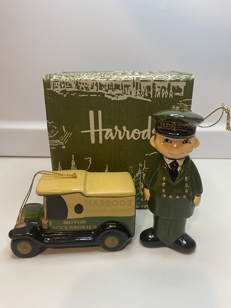 Harrods Green Doorman Delivery Car Christmas Ornament Figurine