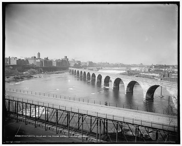 Minneapolis Minnesota 1900s St. Anthony Falls Milling District Stone Bridge