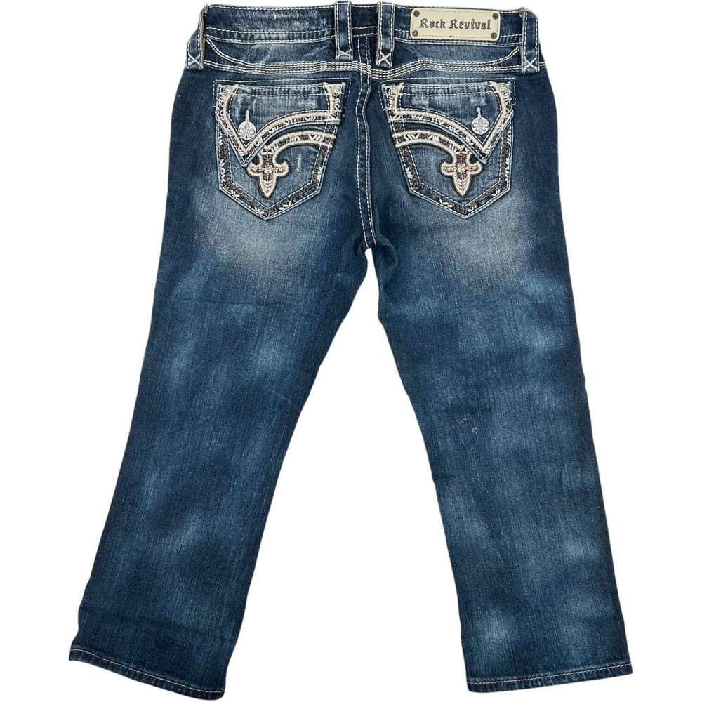 VTG y2k women's Rock Revival Alexia Capris Cropped blue medium wash denim jeans