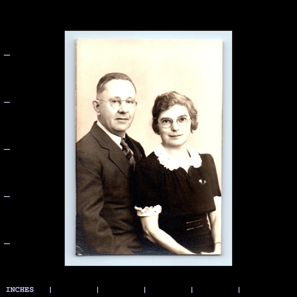 Vintage Photo FORMAL PORTRAIT MAN WOMAN WITH GLASSES 1944 COUPLE