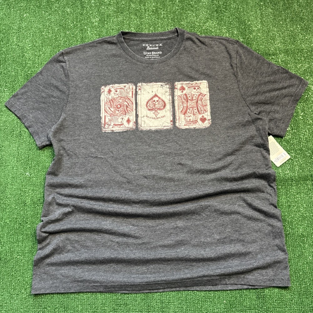 Lucky Brand Burnout Graphic T-Shirt Playing Cards Gray Men’s XL
