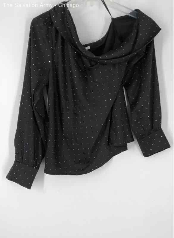ASTR Womens Black Polka Dot Long Sleeve Stretch Blouse Top Size Large