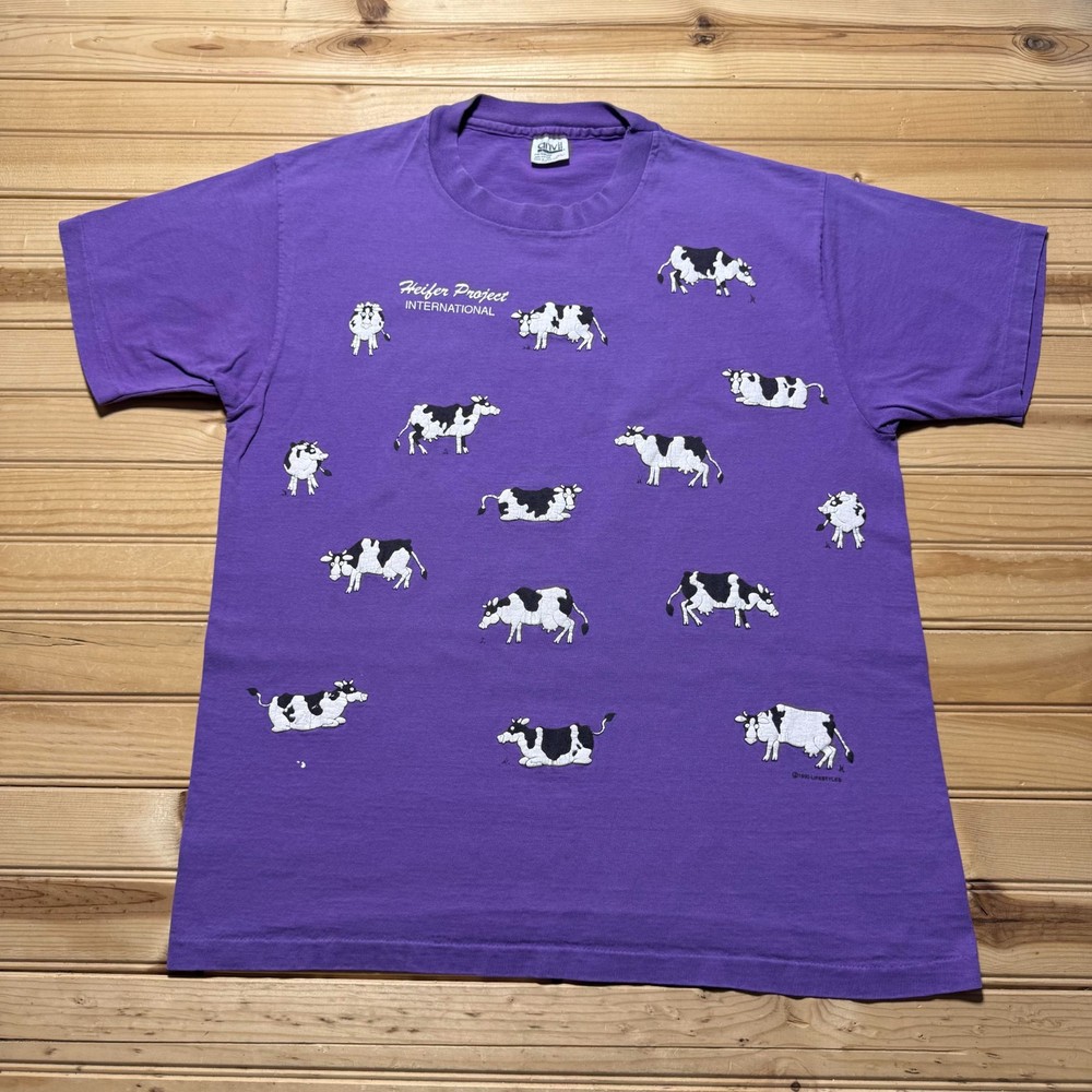 Vintage 1990 Heifer Project International Cow Farm Nature Cottagecore Shirt - XL