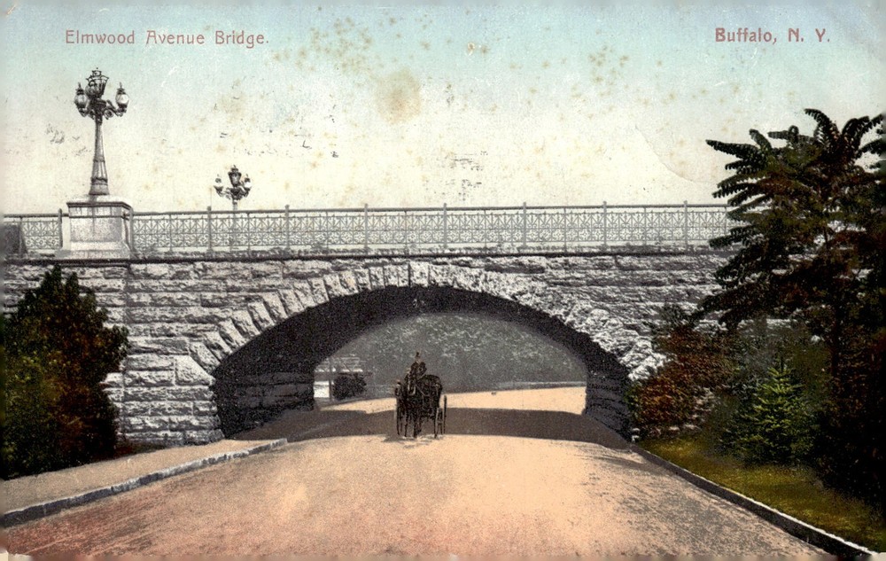 1909 Elmwood Avenue Bridge Buffalo NY Polychrome Litho Postcard Buffalo News Co