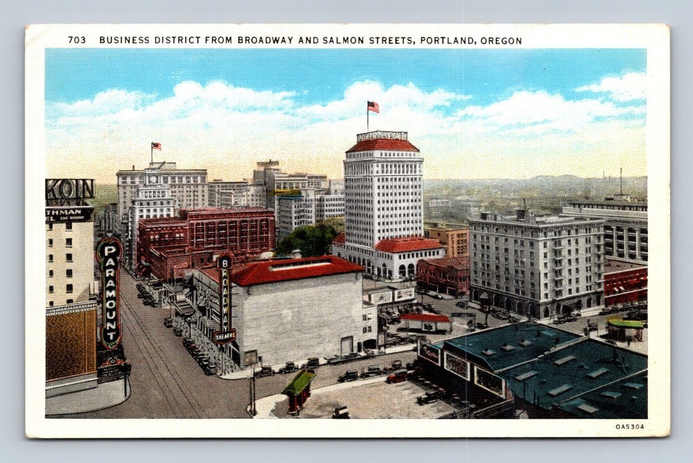 Business district from Broadway and salmon streets Portland Oregon postcard
