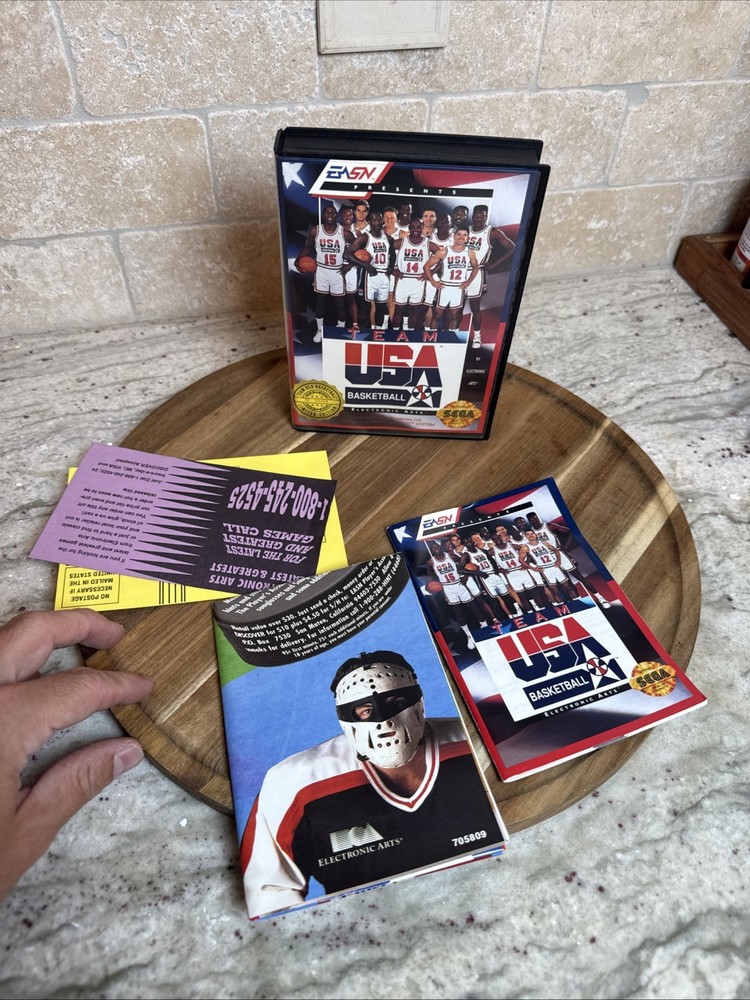 Rare 1992 Sega Genesis Team USA Basketball CIB w/ Manual & Poster