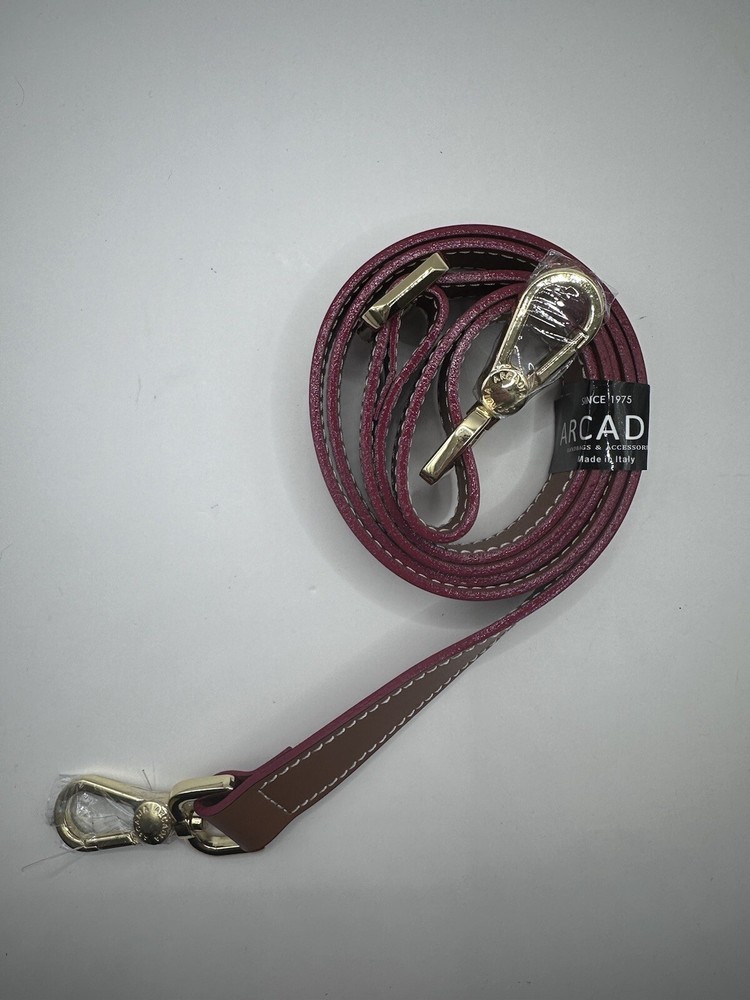 Acadia Leather Made in Italy Purse Strap, Replacement Brown Red Gold-image