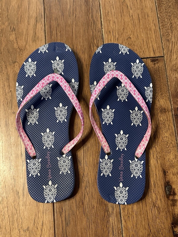 Vera Bradley Flip Flops Sandals Shoes Blue/Pink/White Turtles Women's Size 7-8
