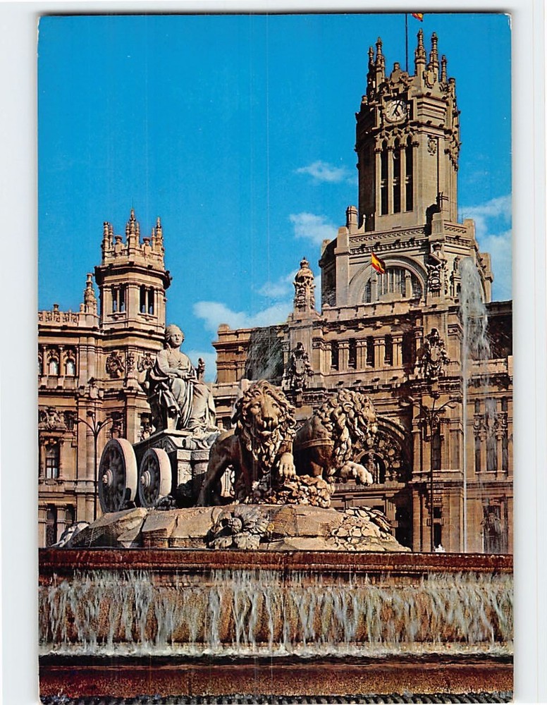Postcard Cibeles Fountain and the Cybele Palace Madrid Spain