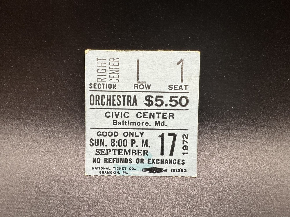 Grateful Dead Concert Ticket, Civic Center, Sep. 17 1972