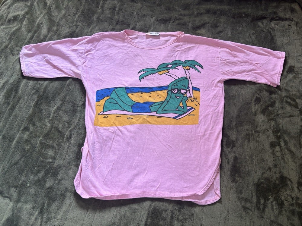 Vintage Gumby Shirt Womens Large Pink Short Sleeve Beach Cartoon 80s Graphic Tee