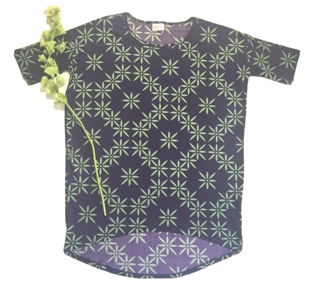 LLR LuLaRoe Irma Purple Green geometric floral high-low top blouse XXS