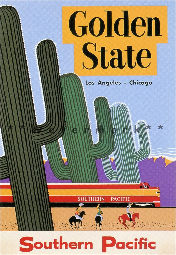 Vintage Golden State Los Angeles Chicago Southern Pac Retro Poster Print  