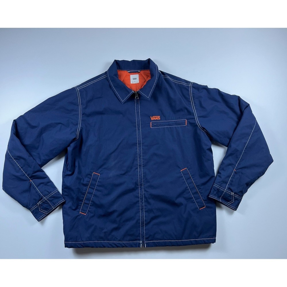 Vans womens Navy Blue Quilted Lined warm Jacket Orange Stitching Full Zip Large
