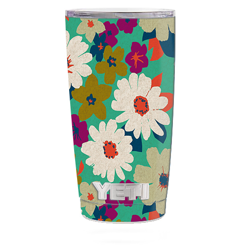 Skin Decal for Yeti 20 oz Rambler Tumbler Cup / Vintage Flowers Daisy Print