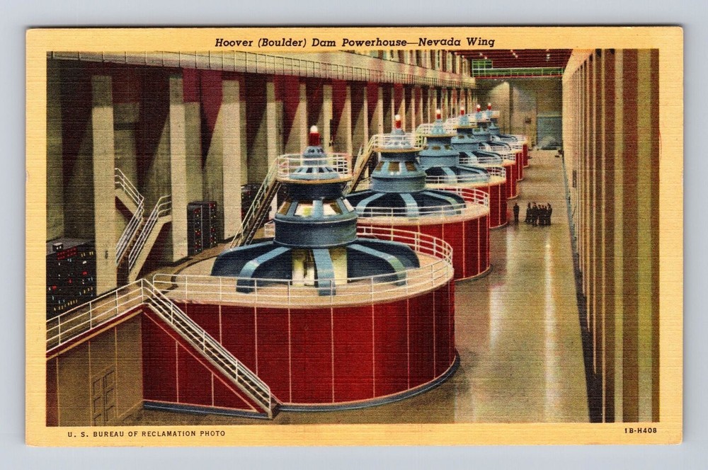 Hoover Dam AZ-Arizona, Hoover (Boulder) Dam Powerhouse, Vintage History Postcard
