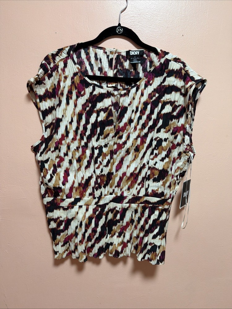 DKNY Multicolor Animal Print Sleeveless Blouse Designed SZ XL
