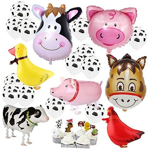 43pcs Farm Animal Decoration - Cow, Chicken, Duck, Pig Walking Balloons for