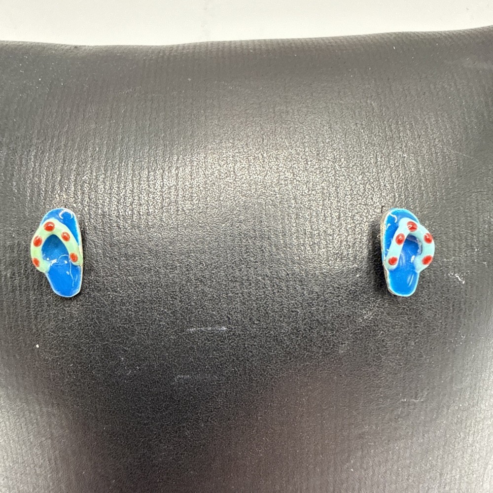 Vtg Adorable Teeny Tiny 925 Sterling Silver Enamel Flip Flop Earrings. .4 Grams