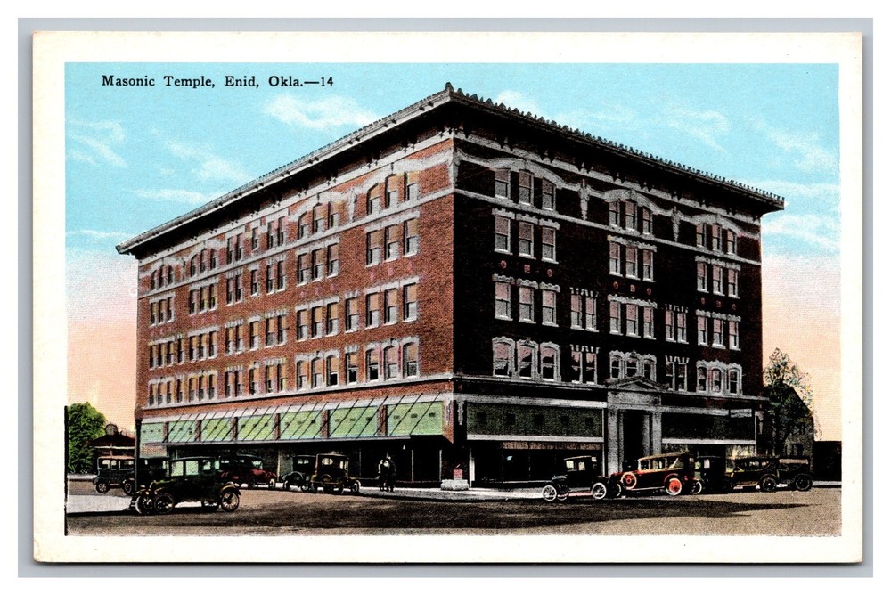 Enid Oklahoma OK Masonic Temple Street View White Border Postcard