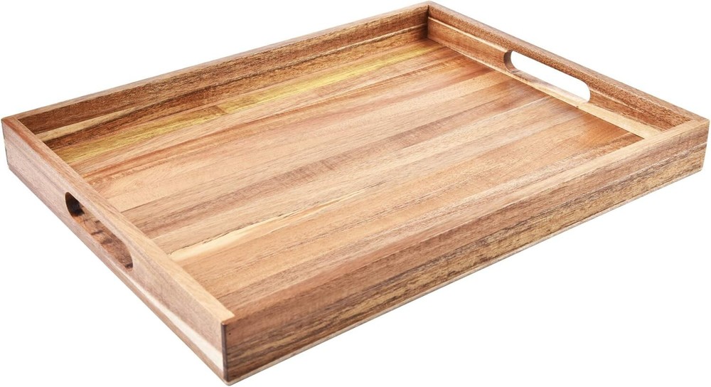 Acacia Wood Serving Tray with Handles for Food Parties 17 Inch Natural Wood Pattern-image
