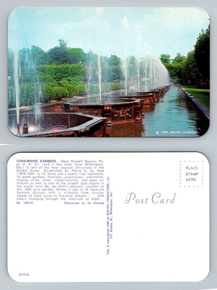 Kennett Square, PA-Pennsylvania, Longwood Gardens Fountains Vintage Postcard