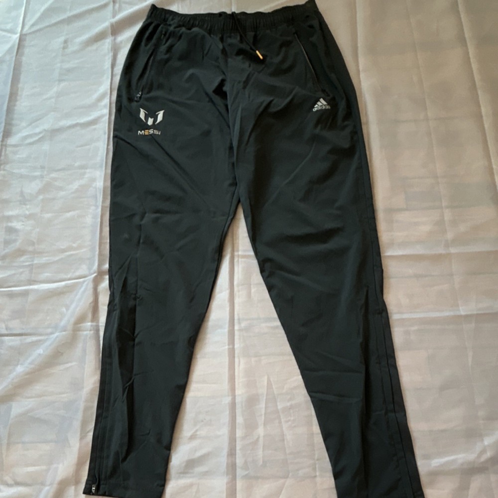 adidas Messi Climalite Men's Black Track Pants S Zip Pocket Quick Dry